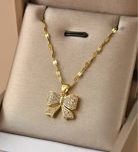 Round Cut Simulated Diamond Women's Stunning Bow Pendant 14K Yellow Gold Plated - Product Image 4