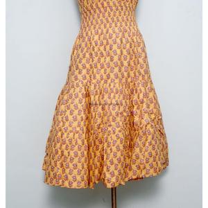 เดรสทรงเอพิมพ์ลายดอกไม้สไตล์โบฮีเมียนทันสมัยสวยงาม คอทรงโอ ความยาวระดับเข่า ผ้าฝ้าย พิมพ์ลายบล็อก สำหรับงานปาร์ตี้ฤดูร้อน ฤดูใบไม้ผลิ ฤดูร้อน - Product Image 2