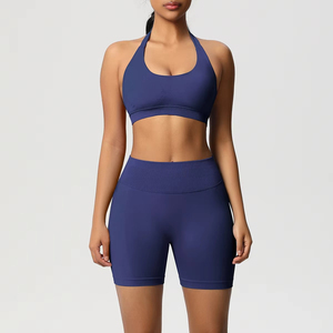 Wholesale Women’s 2-Piece Gym <b>Set</b> Adjustable Strap Sports Bra and Mid Waist Shorts Solid Front Seamless Quick Dry Workout - Product Image 3