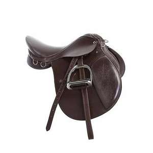 Silla de Montar Inglesa de Piel Marrón Premium para Doma Clásica con Estribos de Hierro, Asiento Profundo, Correas de Sujeción Ajustables, Cómoda y Duradera para Caballo - Product Image 1