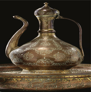 Exquisite <b>silver</b> surahi and basin set features highly dense scale-like textures and central leaf emblems. Available whole - Product Image 6