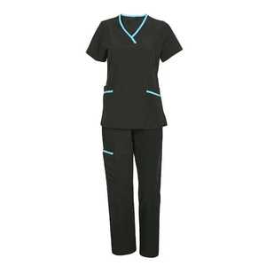 Conjuntos de Uniformes Médicos Personalizados de Manga Corta en Color Sólido, Cuello Alto, Pantalones Anchos de Jersey para Doctores y Enfermeras - Product Image 4