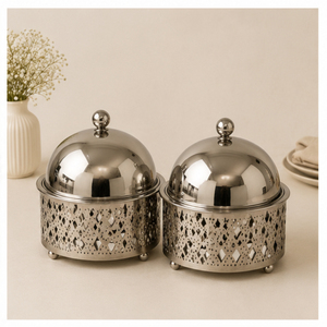 Casserole de Luxe en Acier Inoxydable avec Design Découpé au Laser et Couvercle Dôme pour Buffet de Mariage et Maintien au Chaud des Aliments - Product Image 1