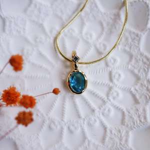 <b>Aquamarine</b> Pendant March Birthstone Pendant 925 Sterling Silver 14K Gold Plated Handmade Jewelry Gift For Women - Product Image 3