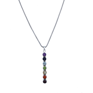 Collier pendentif vertical en argent sterling 925 avec sept chakras et pierres précieuses, pendentif tendance pour femmes, artisanat fait main pour femmes - Product Image 1