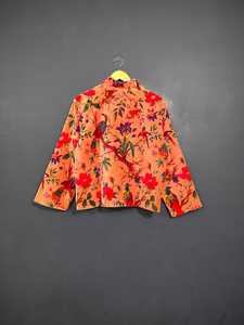 Vestido Casual de Terciopelo Estilo Chino, Chaqueta con Cuello Mandarín, Estampado Floral, Manga Larga, Corte Holgado, Ropa Casual de Primavera - Product Image 4