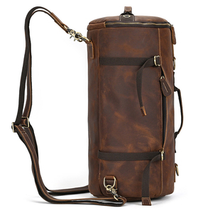 Vintage Genuine Leather Gym <b>Backpack</b> <b>Large</b> Capacity Retro Duffle Bag Zipper Shoulder Luggage for Travel Daily Use - Product Image 3