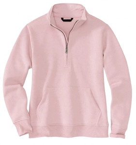 Custom OEM Mens Light Pink Fleece Quarter <b>Zip</b> Pullover Sweatshirt Plain Kangaroo Pocket Stand Collar Loose Fit Winter Soft Warm - Product Image 1