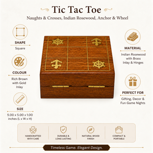 Handmade Indian Rosewood Tic Tac Toe Game | Brass Anchor <b>Wheel</b> Inlay Wooden XO <b>Board</b> Luxury Strategy <b>Board</b> Game Gift Home Decor - Product Image 5