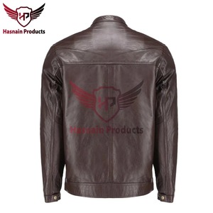 Chaqueta de Cuero Genuino Marrón para Hombre, Corte Ajustado, Estilo Motero, Cafe Racer, de Piel de Vacuno, con Bolsillos con Cremallera, Clásica, Personalizada, Cálida para Invierno - Product Image 3