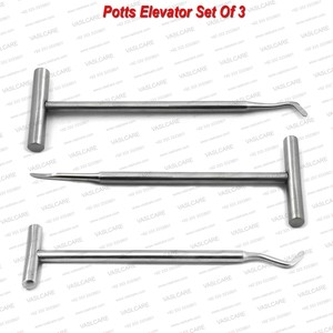 ชุดอุปกรณ์ถอนฟันแบบ Elevator Potts จำนวน 3 ชิ้น สำหรับการผ่าตัดถอนฟันและการผ่าตัดช่องปาก ยี่ห้อ Vaslcare - Product Image 1