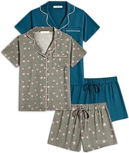 Ensemble pyjama 2 pièces pour femme, vêtements de nuit à manches courtes avec boutons sur le devant, doux, confortable et respirant - Product Image 3