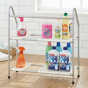 Étagères de salle de bain modernes à coins carrés, organisateur sous l'évier à deux niveaux en métal, accessoires avec installation autonome - Product Image 2