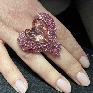 Rose <b>Gold</b> Heart Morganite <b>Cocktail</b> <b>Ring</b> Pave Set Purple Gemstones Romantic Women Fine Jewelry - Product Image 2