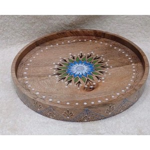 Hand-Painted Acacia Wood Round <b>Table</b> | Vintage Wooden Accent <b>Table</b> Wholesale - Product Image 1