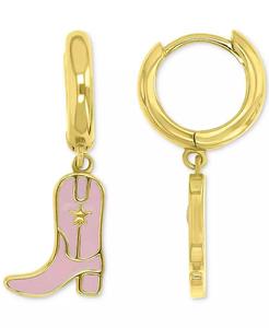 Stivali da Cowboy in smalto rosa orecchini pendenti a cerchio in argento Sterling placcato oro 14k | Macacy's - Product Image 1