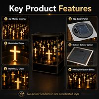 Lanterne Solaire de Tombe Effet Miroir Infini 3D, Lampe LED Solaire en Forme de Croix pour Cimetière, Lumière Commémorative Extérieure, Vente en Gros