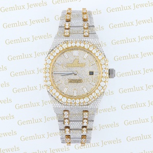 Premium Quality Pass Diamond Tester D VVS Fully Iced Out Moissanite Diamond 14k Gold Plated Two Tone Hip Hop <b>Watch</b> For Men - Product Image 1