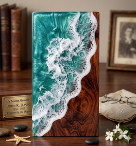 Ocean Wave Resin Wooden Urn Handmade Cremation <b>Keepsake</b> <b>Memory</b> Urn for Adult Pet Baby - Product Image 2