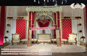 Glamorous Wedding Event Round Frame Stage Traditional Round Frames for Wedding Stage Wedding <b>Gold</b> <b>Medallion</b> Stage Backdrop USA - Product Image 2