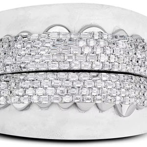 Juego Completo de Lujo de Grillz Hip Hop Iced Out con Moissanita de Corte Baguette, Acabado Chapado en Rodio, Joyería Personalizada de Capas Dentales Plateadas para Hombre - Product Image 1