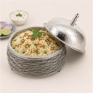 Casserole isotherme de luxe en acier inoxydable martelé argenté pour buffet de mariage et restauration hôtelière - Product Image 6