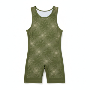 Combinaison de MMA ajustée pour femme, imprimé géométrique vert, tissu respirant en spandex et polyester, vêtements de sport de combat pour adultes - Product Image 1
