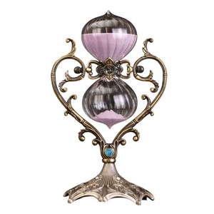 Vintage Engraved Metal Hourglass Sand Timer 30 Minute Antique Rotating Brass Finish Sand <b>Clock</b> With Floral Motifs For Home Desk - Product Image 4