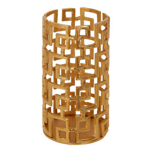 <b>Gold</b> Metal Geometric Candle Holder, Modern Decorative Hurricane <b>Lantern</b> for Home Decor - Product Image 4