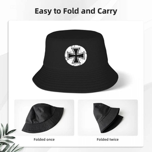 Knights Templar Bucket <b>Hat</b> - Unisex Black White Cross Cotton Sun <b>Cap</b> - Product Image 2