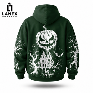 Servicio de Fabricación Personalizada de Sudaderas con Cremallera para Halloween, Chaqueta de Forro Polar Suave con Cremallera Completa y Estampado Gráfico de Bruja, Murciélago y Calabaza - Product Image 3