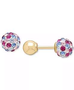 Orecchini a Perno Reversibili con Sfera di Cristallo Rosa e Blu per Bambini in Oro 14k |   Macy's - Product Image 1