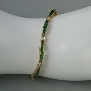 Pulsera de Moissanita Verde Corte Esmeralda, Plata de Ley 925, Chapada en Oro Amarillo, Joyería de Lujo para Mujer, para Bodas - Product Image 1