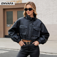 Veste en cuir PU pour femme, col montant, taille plus, automne/hiver, coupe courte, écologique, coupe-vent, imperméable