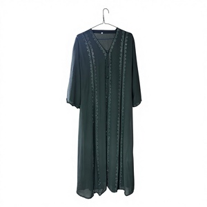Hot sale Modest Dubai Beaded Sequined Long Sleeve <b>Abaya</b> Muslim Traditional Handmade Wedding Women Polyester Breathable VNeck - Product Image 6