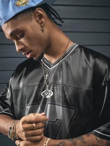 Chemise sans manches pour homme, style streetwear, col en V noir, jersey tissé, imprimé toile d'araignée, numéro 07, coupe classique, décontractée et sportive - Product Image 5