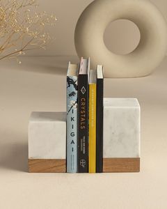 Sujetalibros de mármol blanco en forma de L, base plana moderna, soporte para libros de piedra, sujetalibros de mármol pesado decorativo de lujo, minimalista, en oferta. - Product Image 2