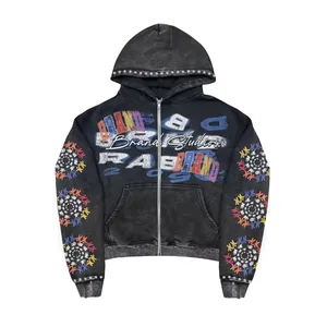Sweat-shirt à capuche rose pour homme de Brand Studios, imprimé par sublimation, avec bordure en strass, streetwear d'hiver - Product Image 3
