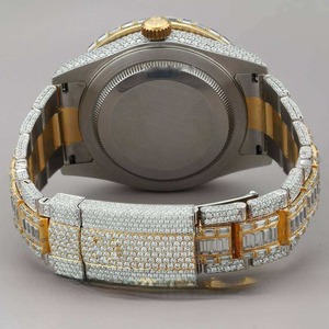 Montre de luxe pour homme, entièrement sertie de diamants moissanite taille baguette, bicolore or et argent, style Hip Hop, automatique mécanique - Product Image 3