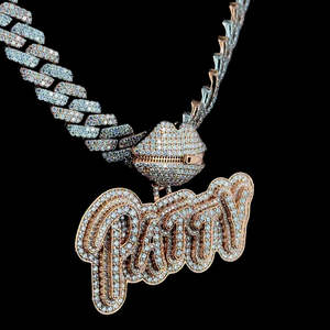 Pendentif Lettre Moissanite Entièrement Sertie, Chaîne Maille Cubaine, Sertissage à Griffes, Plaqué Or 18 carats, Meilleur Collier Style Hip-Hop, Cadeau pour Homme - Product Image 6