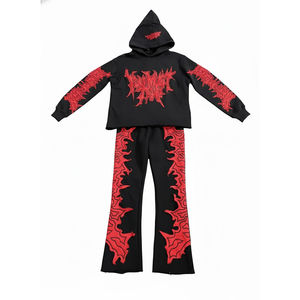 Ensemble de survêtement graphique noir personnalisé : sweat à capuche et pantalon large, tenue de sport décontractée deux pièces style streetwear - Product Image 2