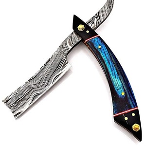 Navaja de afeitar recta de acero de Damasco con mango de madera, forjada a mano, profesional para barbería, cuchilla manual para afeitar. - Product Image 3