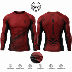 Men's Full Sleeve Rash Guard Red <b>Black</b> Sublimation Print <b>Compression</b> Fit Quick Dry UV Protection Long Sleeve Swim <b>Shirt</b> - Product Image 1