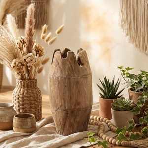 Vase en bois de Paulownia, pot à fleurs en bois naturel, centre de table rustique moderne, décoration minimaliste pour la maison, jardinière - Product Image 1