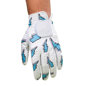 Guante de golf blanco con estampado de rayos azules, mano derecha, cuero genuino, antideslizante, cierre de gancho y bucle, unisex - Product Image 5