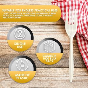 Forchette di Plastica Monouso di Peso Medio, Confezione da 1000, Bianche - Product Image 2