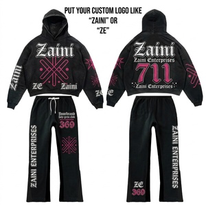 Ensemble sweat-shirt et pantalon streetwear pour homme Zaini, noir, coton, imprimé, logo personnalisé, style imprimé graphique, impression durable, respirant - Product Image 1
