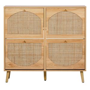 2 File di 4 Scarpiera ad Arco con Superficie in Rattan, 105x24x98cm, in Pannello Densificato Triamine Originale - Product Image 2