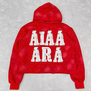 New 2026 Winter Acid Wash Flared Tracksuits <b>Zip</b> 450 GSM 100% Cotton Jogging Suit Distressed Sun Faded Rhinestone Hoodies - Product Image 4