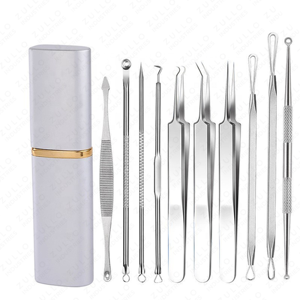 High Precision 10 Piece Facial Acne Extraction Kit Stainless Steel Blackhead Whitehead Remover <b>Tools</b> Custom Label Set - Product Image 3